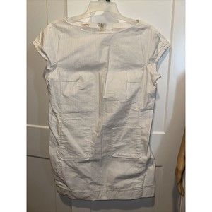 appelbomb Shift Dress White Pinstripe Patch Pocket Ls Cap Sleeve See Measurem